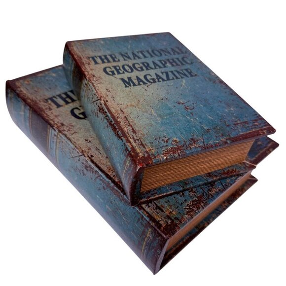 National Geographic Storage Book Boxes Set of Two Bookshelf Coffee Table Decor - Picture 2 of 16